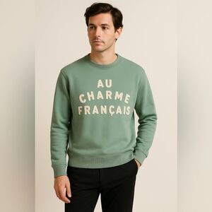 Balibaris “Au Charme Français” Graphic Sweatshirt – Mint Green Cotton Unisex Fit